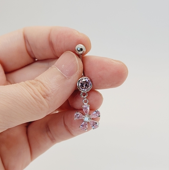 New Sterling Silver CZ Belly Button Navel Ring - Picture 2 of 4